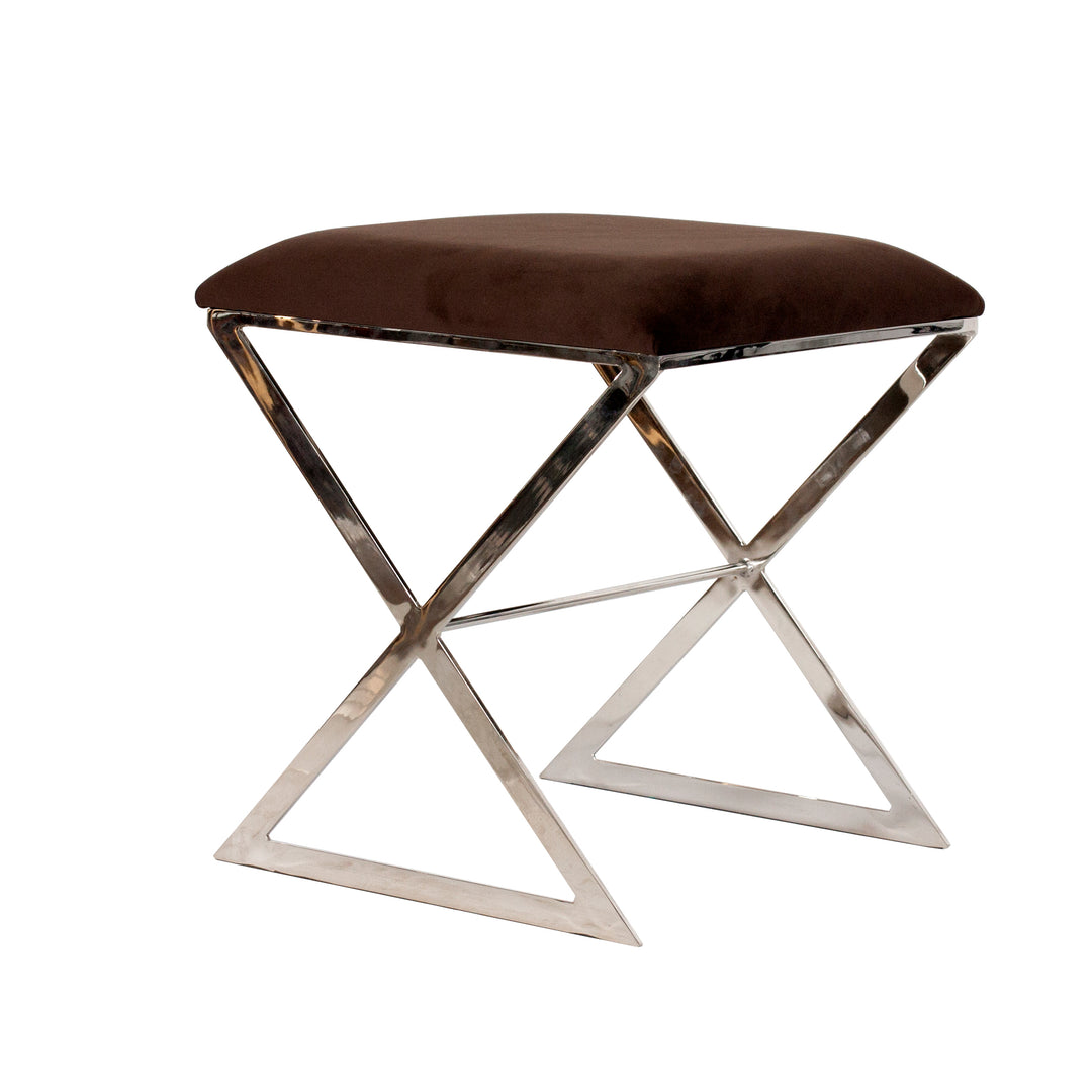 "X" Stool, Nickel W Brn Velvet - X SIDE NU