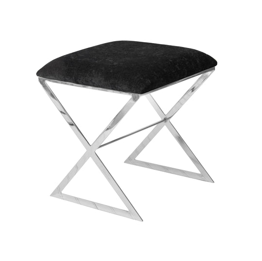 "X" Stool, Nickel W Blk Velvet - X SIDE NUB