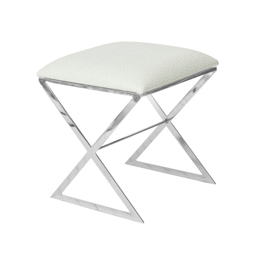 "X" Stool, Nickel W Cream Ostrich - X SIDE NUO