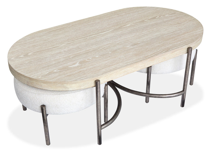 Jennings Edgecomb Grey And Weathered Antique Nickel Oval Cocktail Table With 2 Ottomans - T5927-47