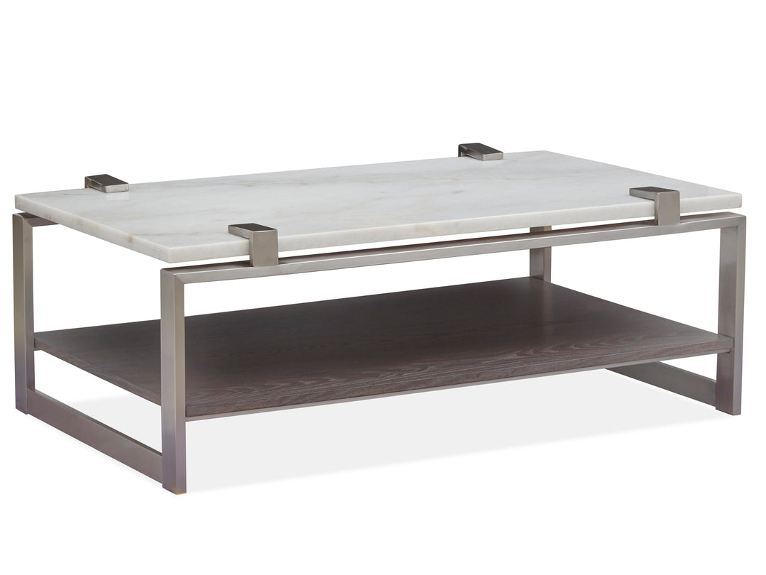Paradox Pearl White And Roasted Almond And Brushed Platinum Rectangular Cocktail Table - T4852-43