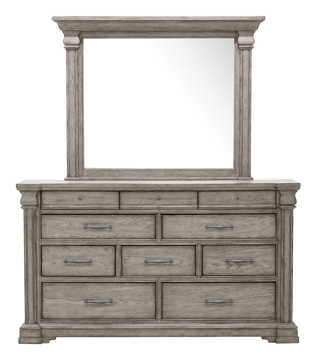 Madison Ridge Heritage Taupe 10 Drawer Dresser With Framed Mirror - P091-BR-K7