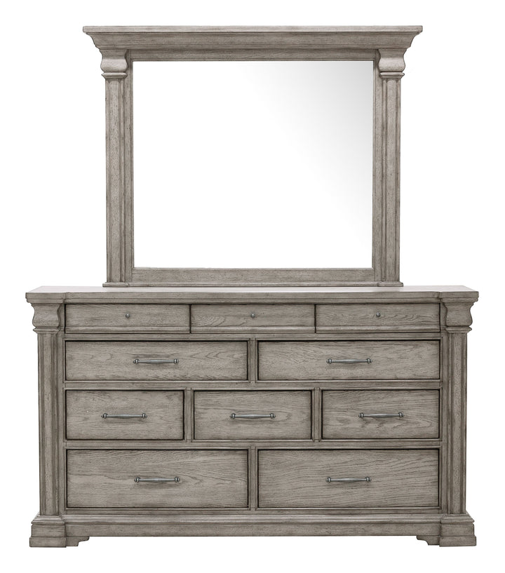 Madison Ridge Heritage Taupe 10 Drawer Dresser With Framed Mirror - P091-BR-K7