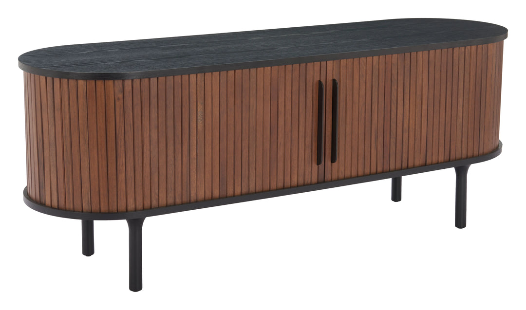 Koriana Entertainment Stand Black & Walnut - AmericanHomeFurniture