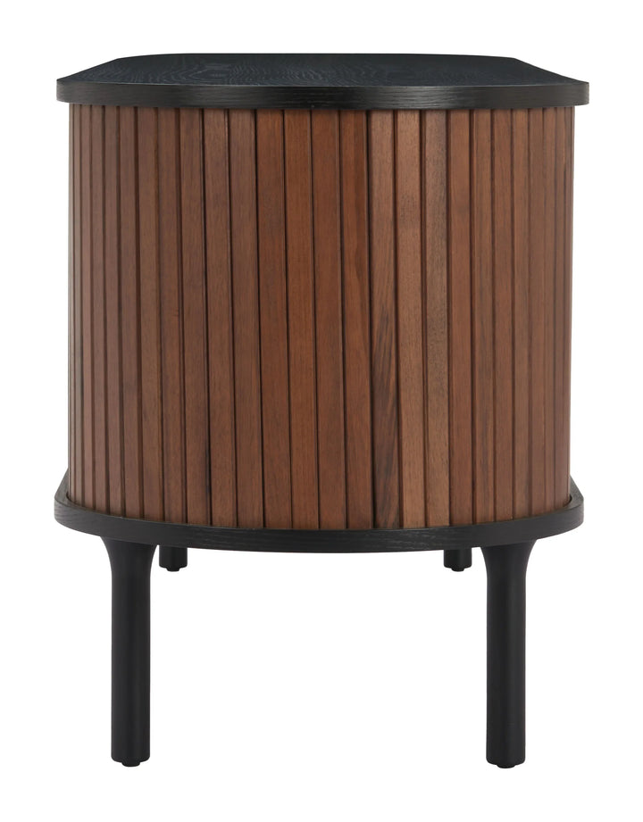 Koriana Entertainment Stand Black & Walnut - AmericanHomeFurniture