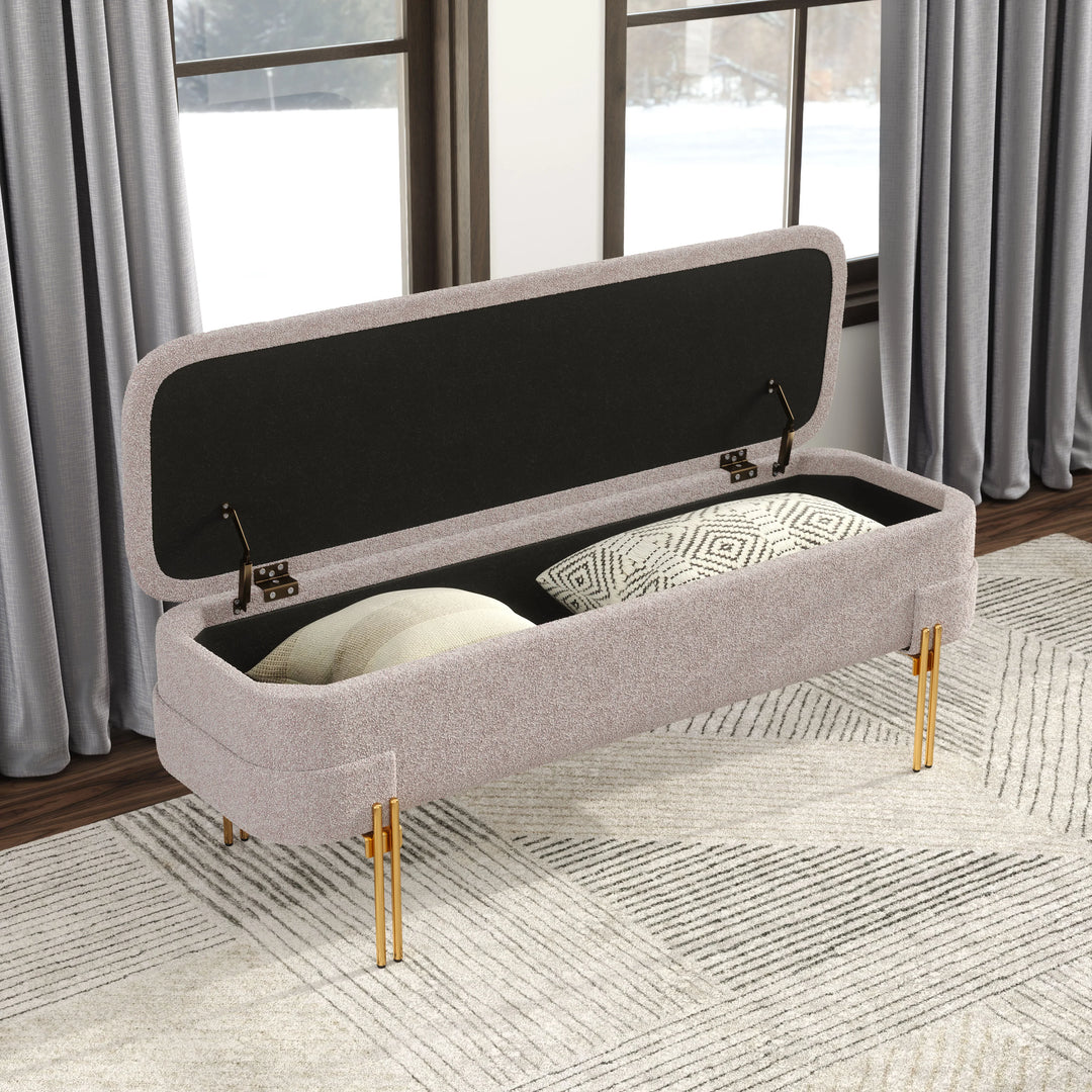 Lebreton Storage Bench Oatmeal Beige - AmericanHomeFurniture
