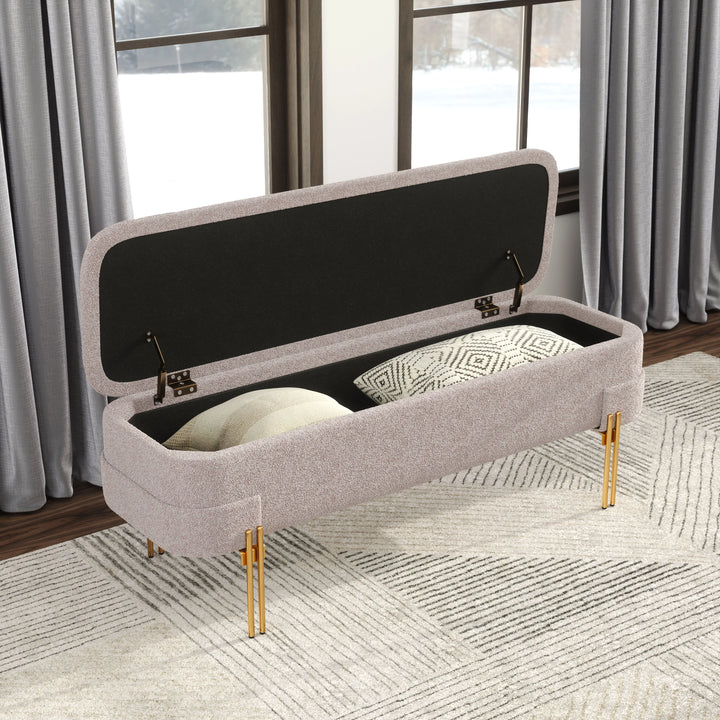 Lebreton Storage Bench Oatmeal Beige - AmericanHomeFurniture