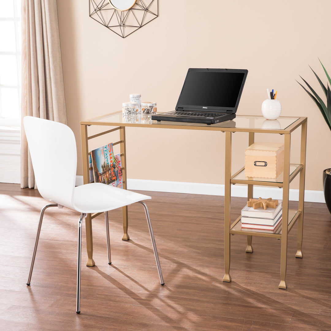 American Home Furniture | SEI Furniture - Jaymes Gold Metal/Glass Writing Desk