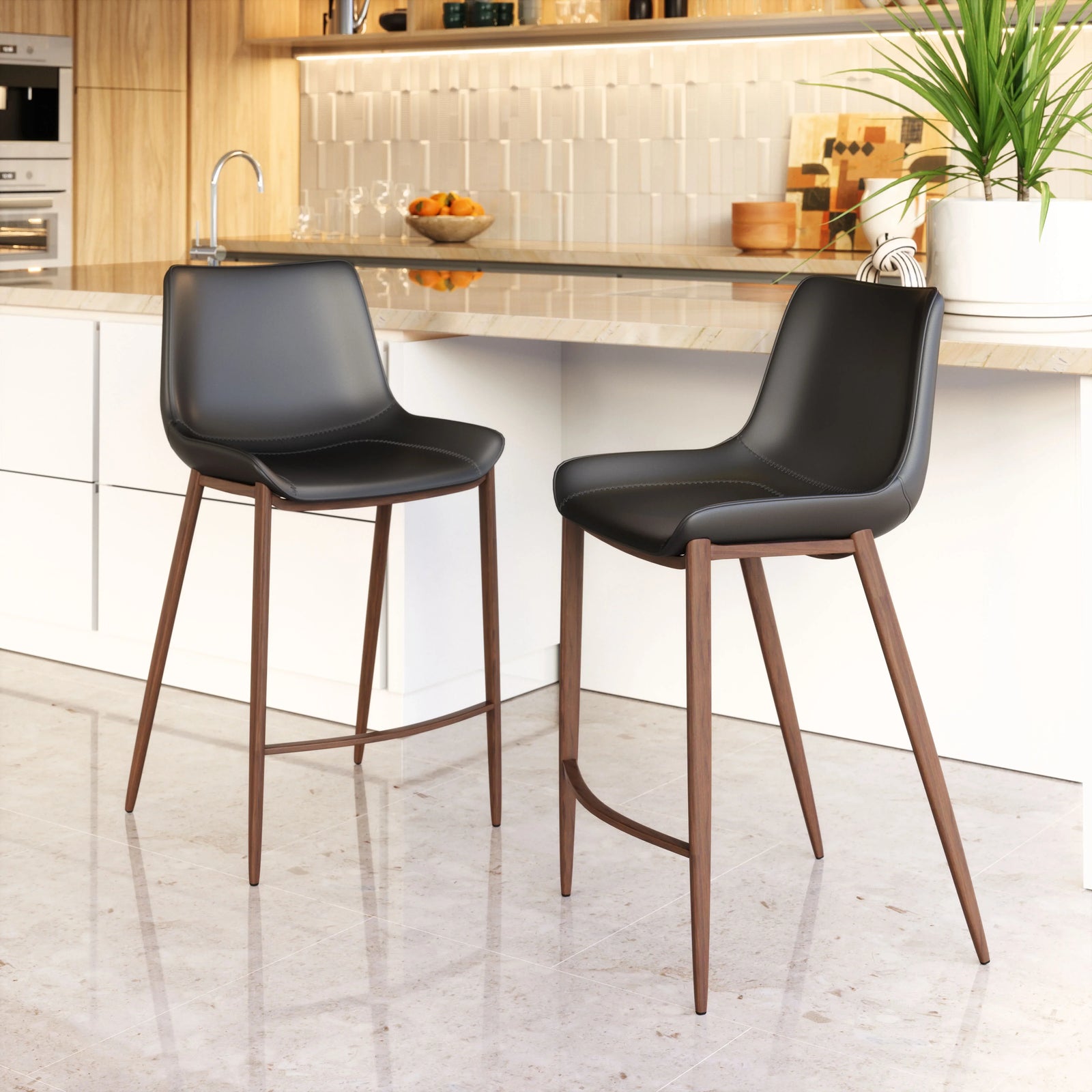 Zuo Magnus Counter Stool (Set of 2) Black & Walnut BAR STOOLS + COUNTER STOOLS
