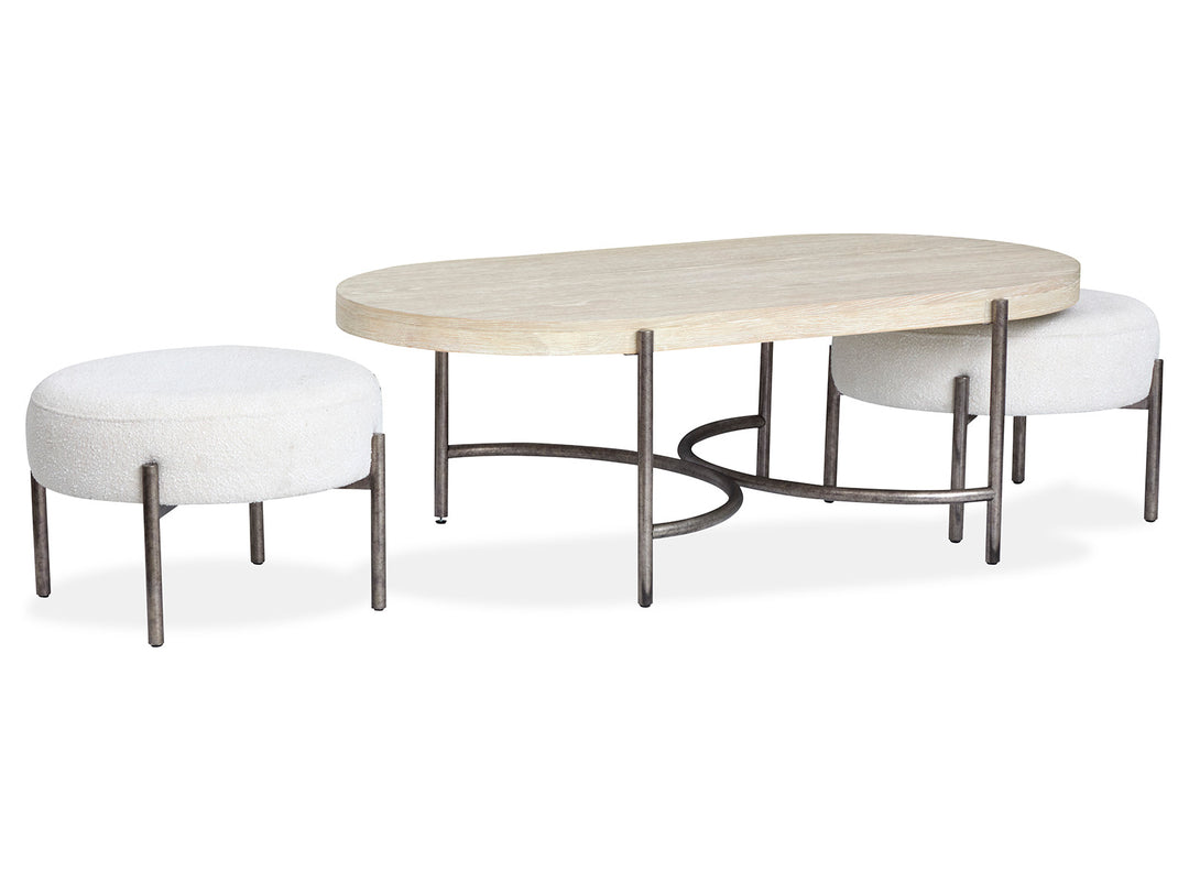Jennings Edgecomb Grey And Weathered Antique Nickel Oval Cocktail Table With 2 Ottomans - T5927-47
