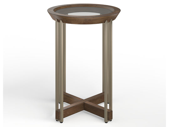 Elora Walnut And Tarnished Silver And Clear Glass Round Accent Table - T5639-35