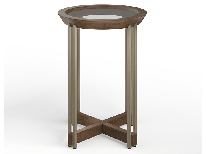 Elora Walnut And Tarnished Silver And Clear Glass Round Accent Table - T5639-35