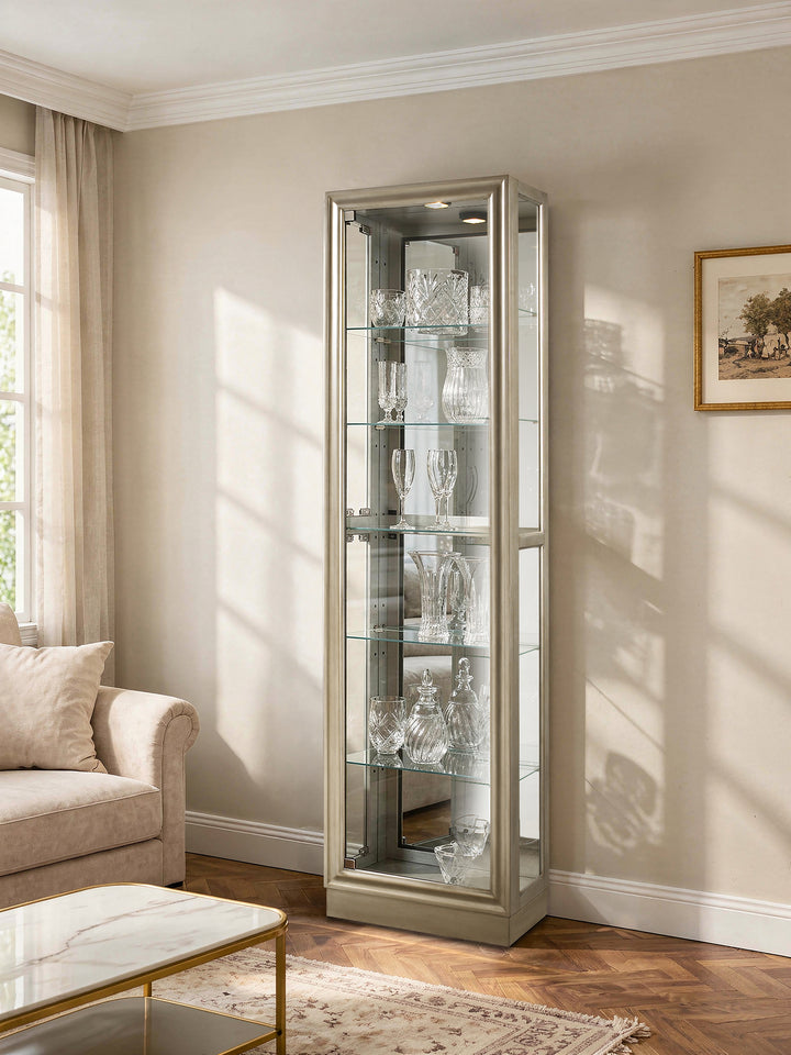 Curios Platinum Silver Side Entry 5 Shelf Curio Cabinet - 21455