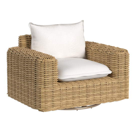 Playa Oversized Swivel Club Chair in Soothe Pearl w/ Flange Welt