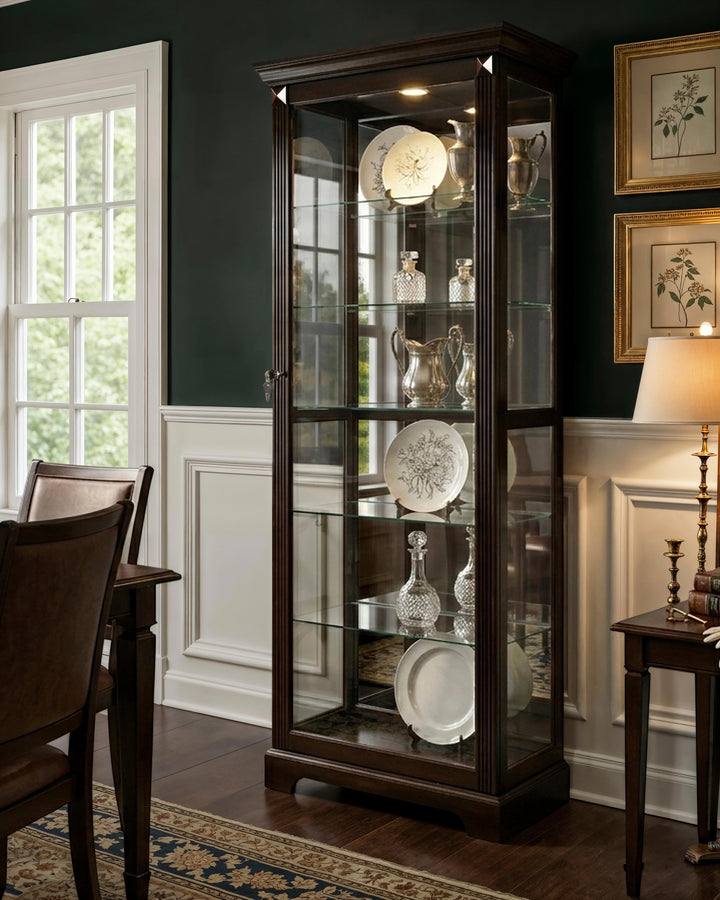 Curios Deep Cherry Brown Locking Slide Door 5 Shelf Curio Cabinet - 21459