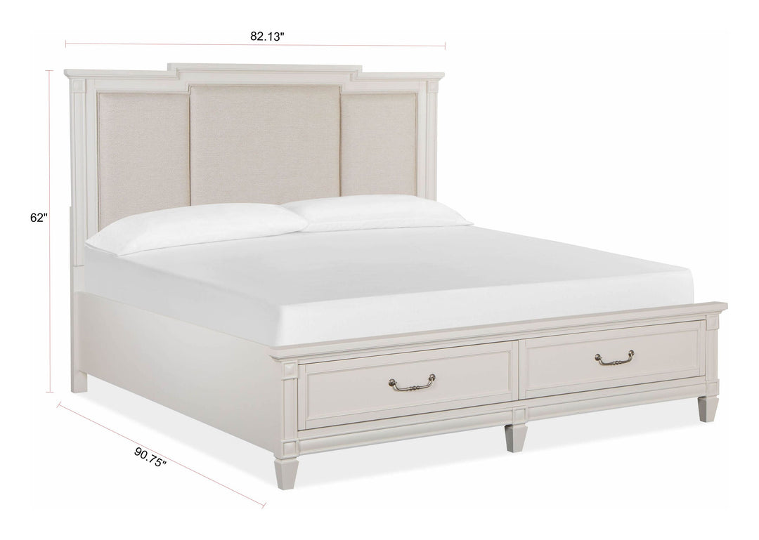 Willowbrook Egg Shell White Panel Upholstered Storage Bed