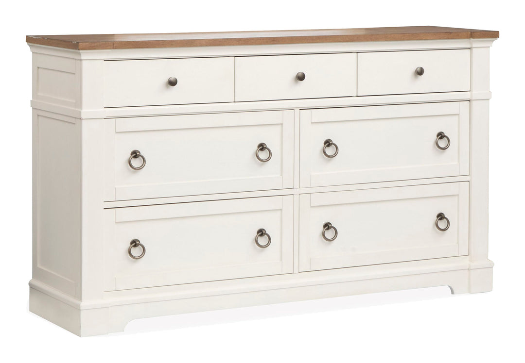 Kingston Whisper White And Cerused Nutmeg Drawer Dresser With Landscape Mirror - B6407-2040