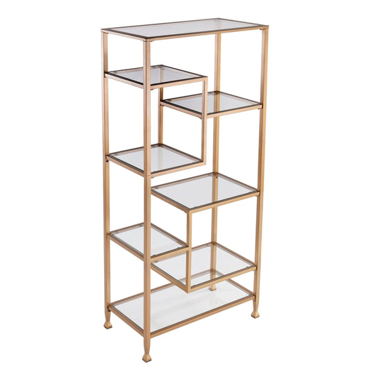 SEI Furniture Jaymes Metal/Glass Asymmetrical Étagère/Bookcase - Gold BOOKCASES + SHELVES