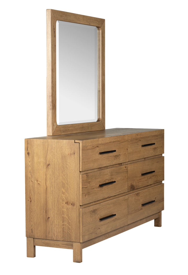 Davenport Rustic Caramel Double Drawer Dresser With Portrait Mirror - B6309-2242