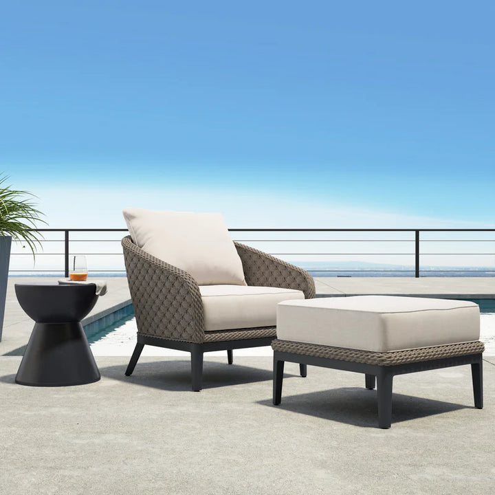 Marbella Ottoman in Dupione Celeste, No Welt