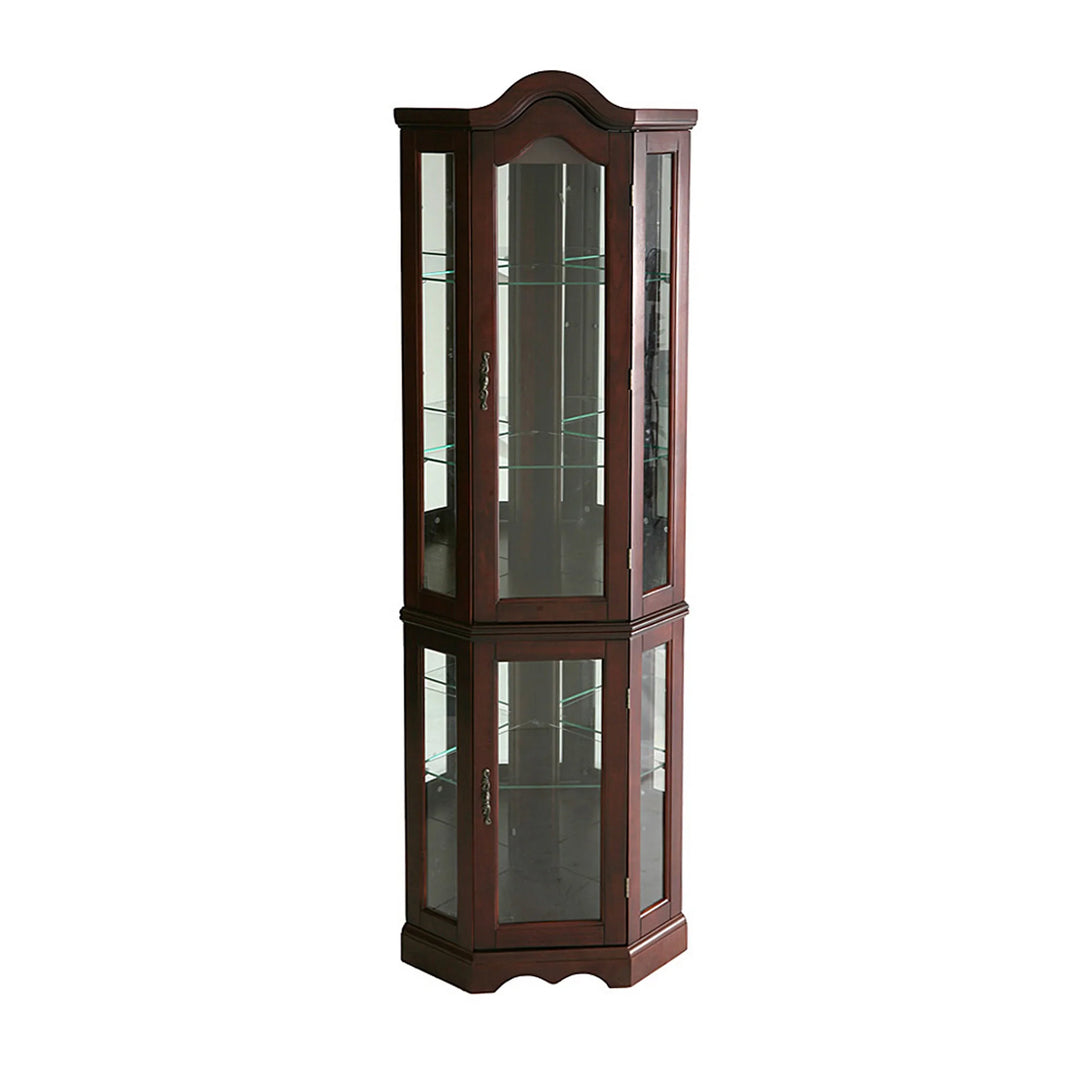 Canterdale Lighted Corner Curio Cabinet - Mahogany - AmericanHomeFurniture