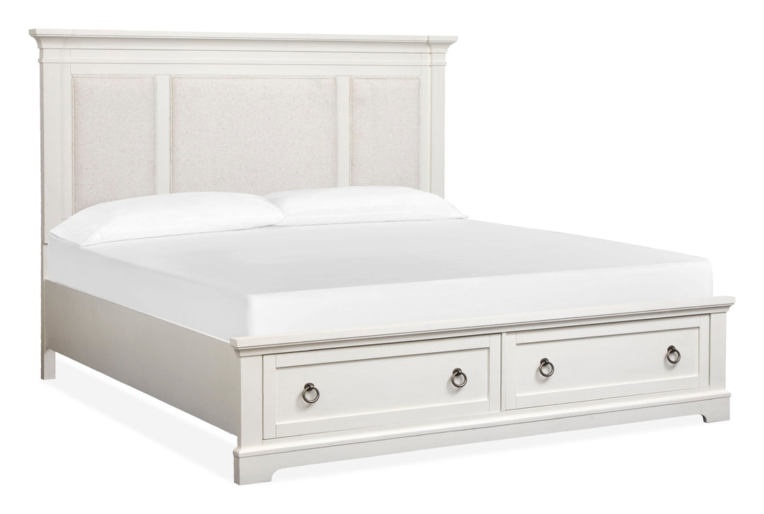Kingston Whisper White And Cerused Nutmeg California King Upholstered Panel Storage Bed - B6407-75A