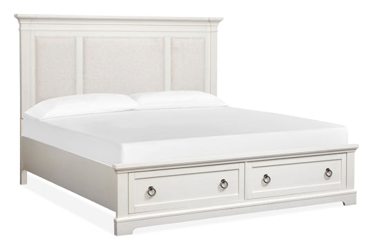 Kingston Whisper White And Cerused Nutmeg California King Upholstered Panel Storage Bed - B6407-75A