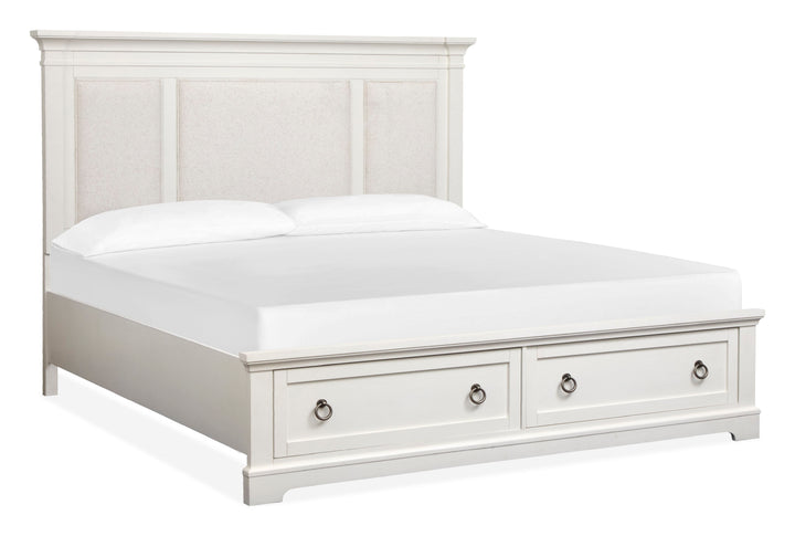 Kingston Whisper White And Cerused Nutmeg Queen Upholstered Panel Storage Bed - B6407-55A