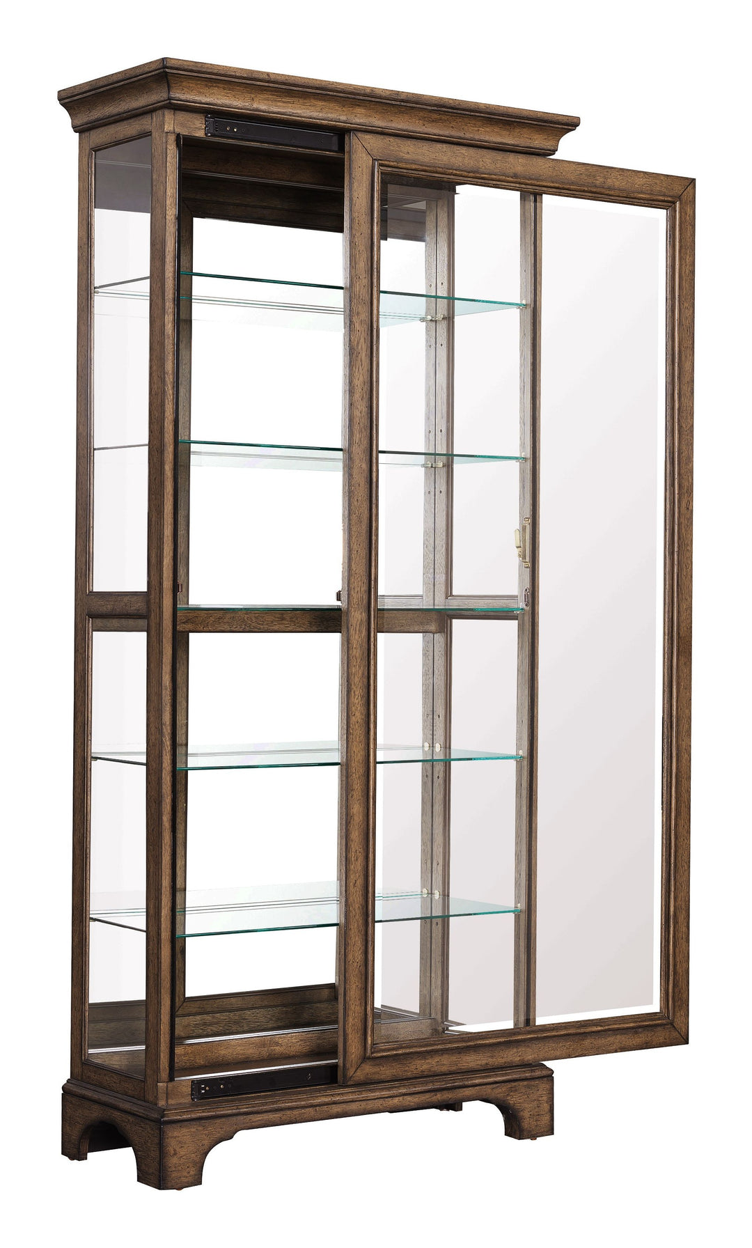 Accents Rich Brown Soft Chestnut Glass Shelves And Led Light Sliding Door Curio - P021768