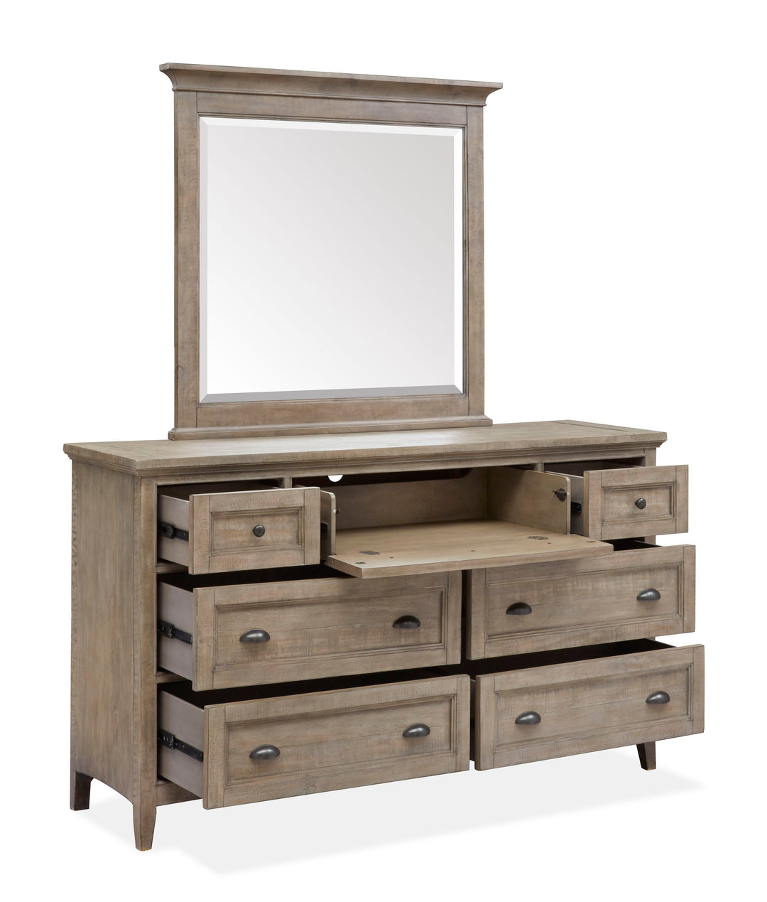 Paxton Place Dovetail Grey Drawer Dresser With Landscape Mirror - B4805-2040