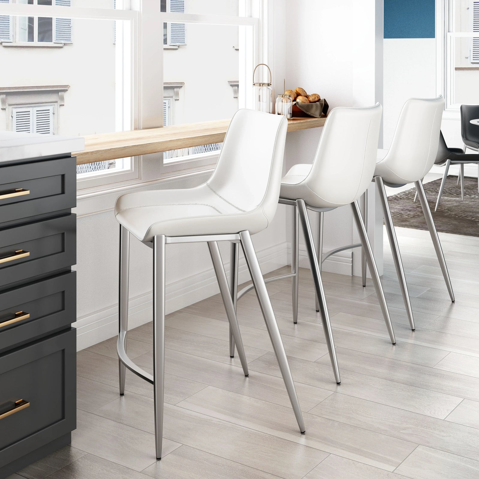 Zuo Magnus Counter Stool (Set of 2) White & Silver BAR STOOLS + COUNTER STOOLS