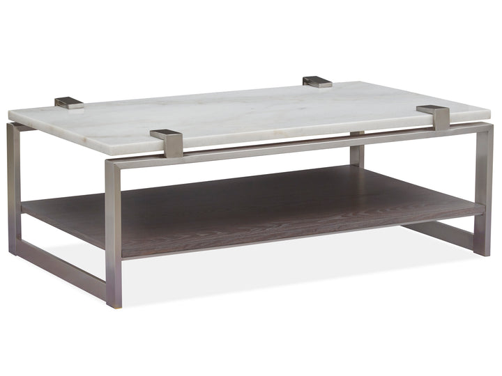 Paradox Pearl White And Roasted Almond And Brushed Platinum Rectangular Cocktail Table - T4852-43