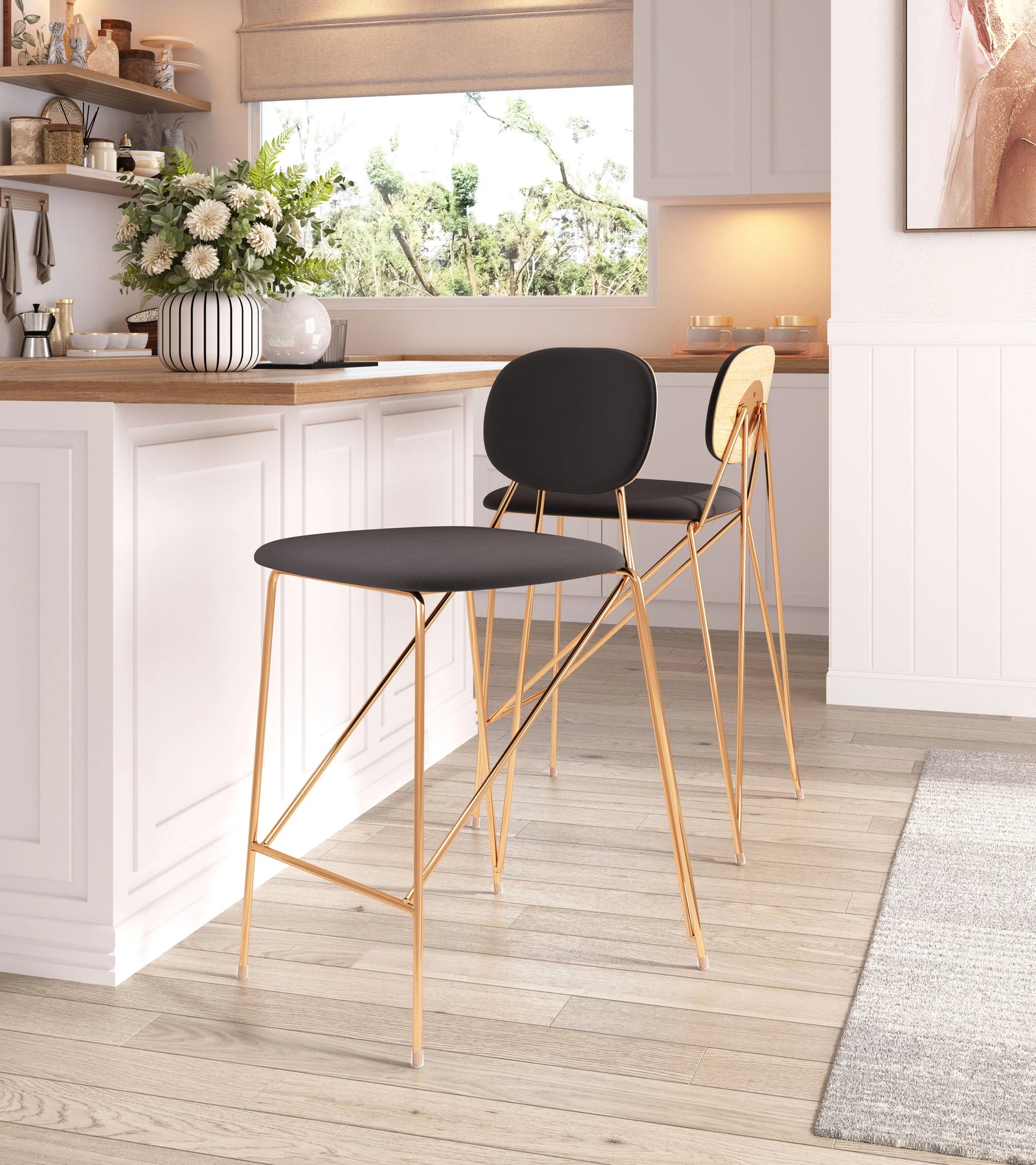 Zuo Georges Counter Stool (Set of 2) Gray & Gold BAR STOOLS + COUNTER STOOLS