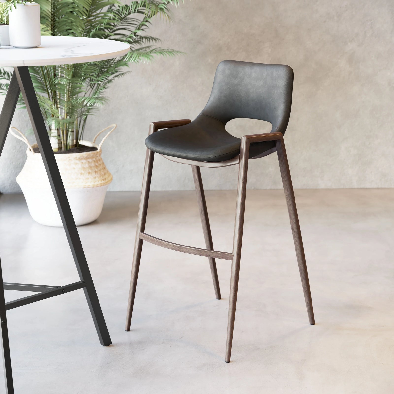 Zuo Desi Barstool (Set of 2) Black & Walnut BAR STOOLS + COUNTER STOOLS