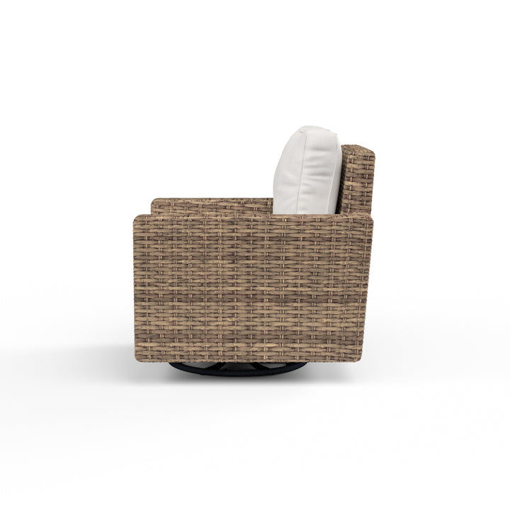 American Home Furniture | Sunset West - Havana Swivel Club Rocker in Canvas Flax w/ Self Welt