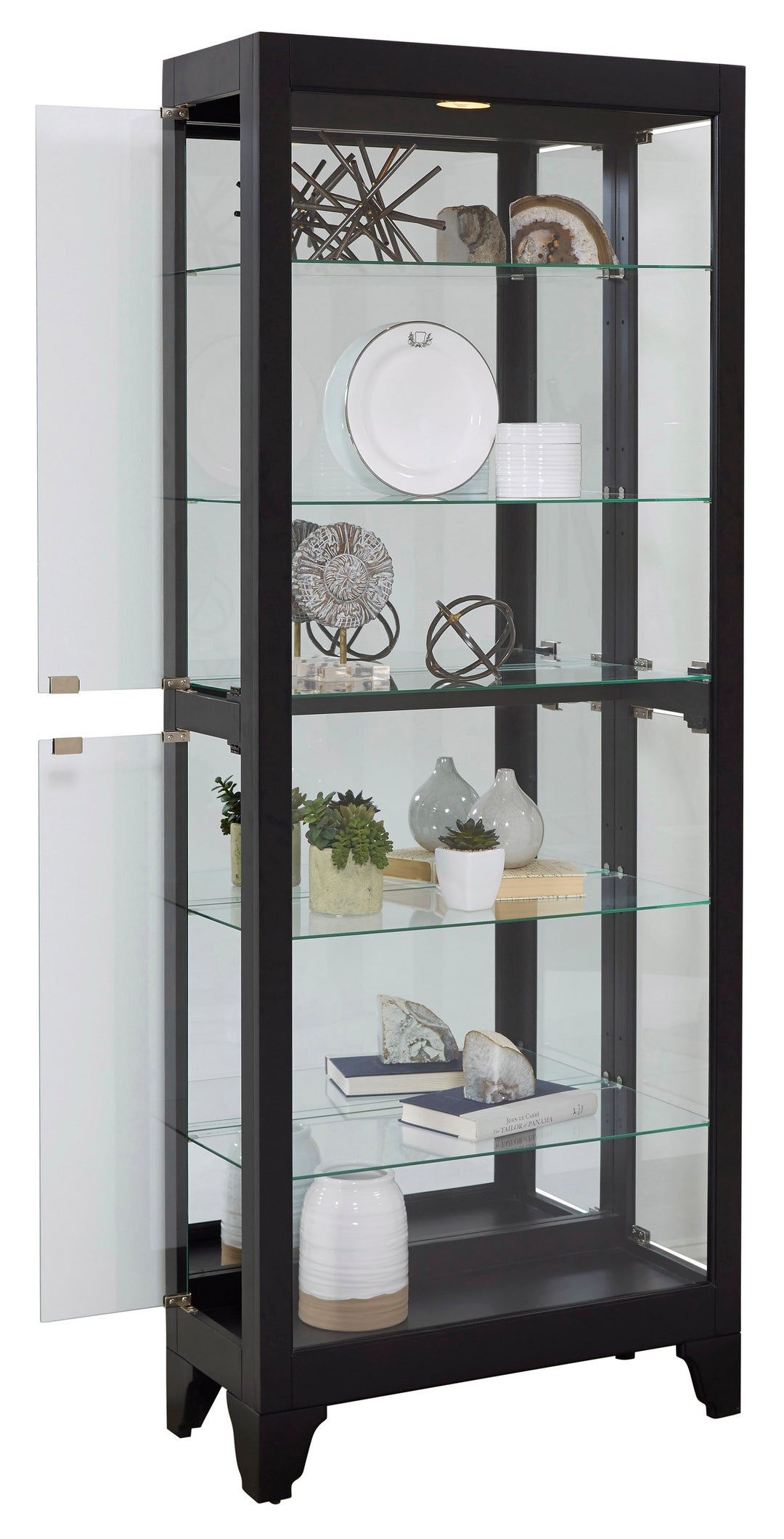 Curios Onyx Black Lighted Gallery Style 5 Shelf Curio Cabinet - 21218