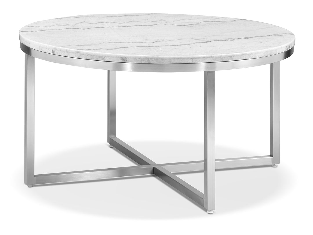 Esme White Marble And Brushed Nickel Round Cocktail Table - T5763-45