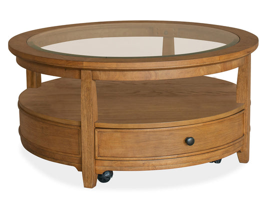 Durant Honey Brown Round Cocktail Table With Casters - T5814-45