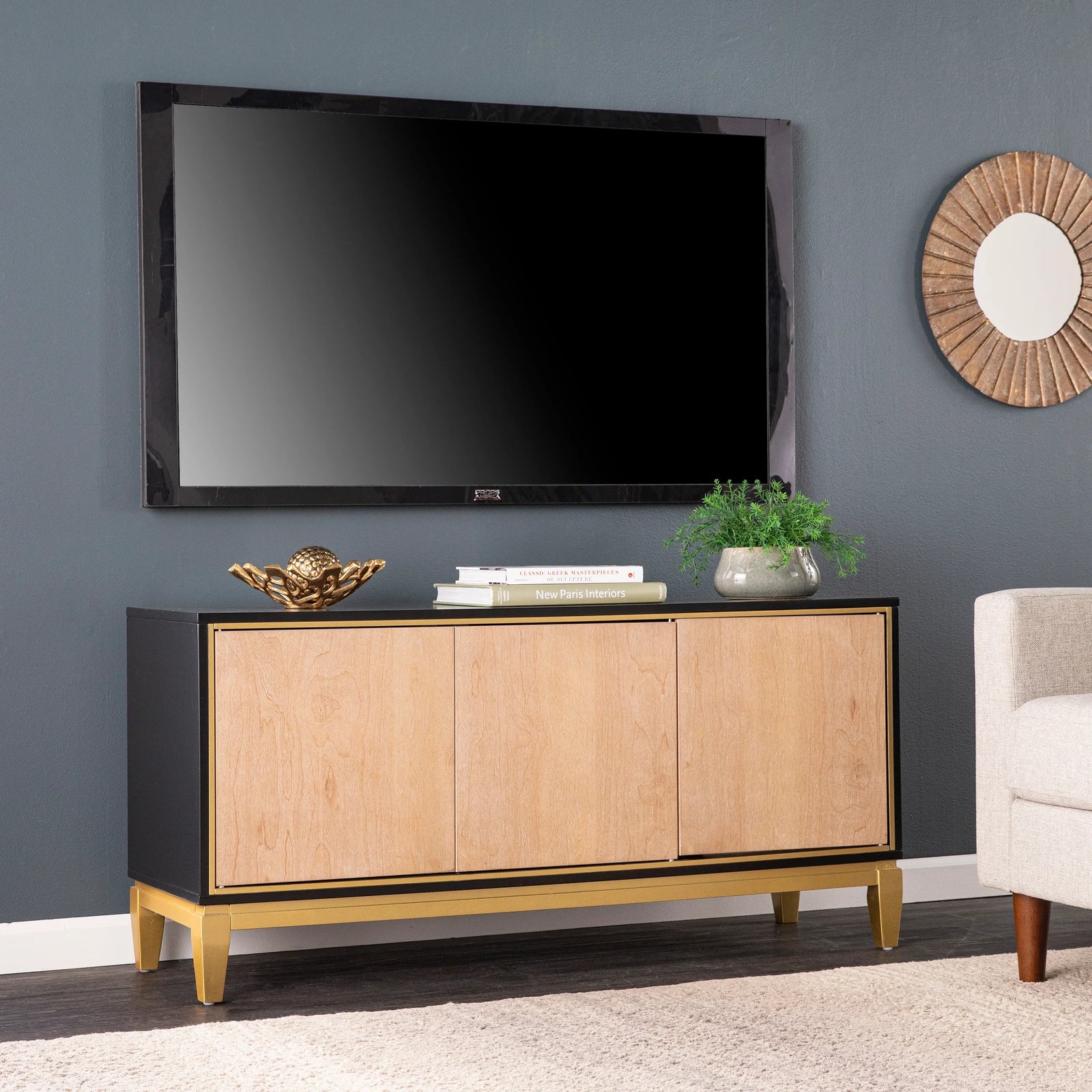 SEI Furniture Addleston 3-Door Media Stand MEDIA + TV STANDS