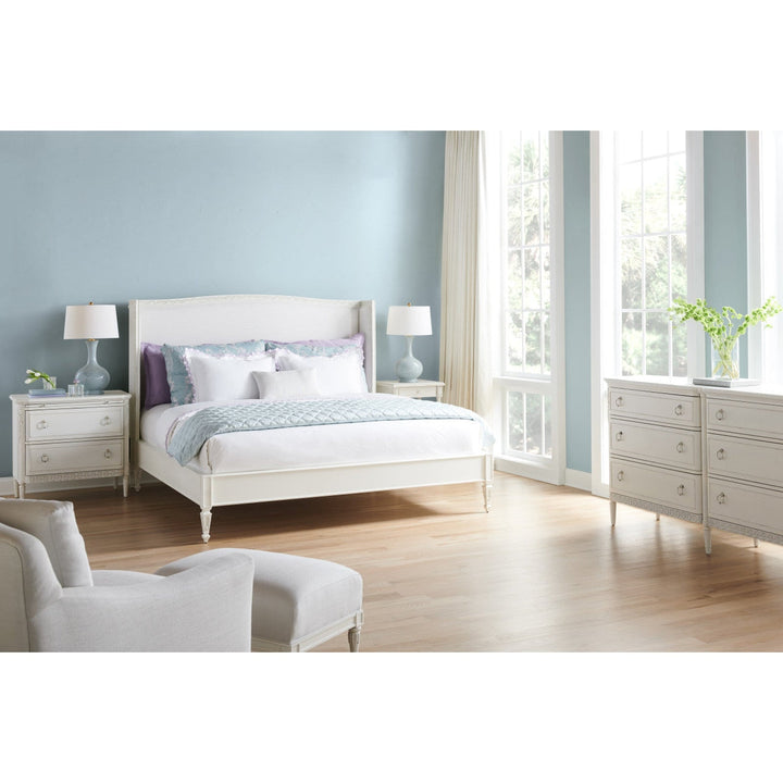 White Antisolar Upholstered Shelter King Bed - Jonathan Charles - AmericanHomeFurniture