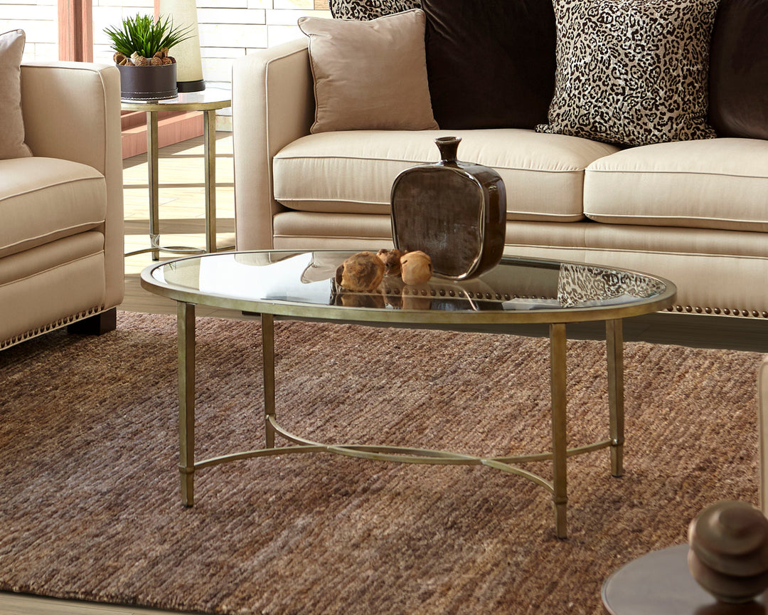 Copia Antiqued Silver With Gold Tint Oval End Table - T2114-07