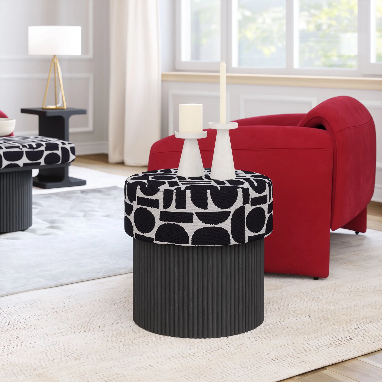 Zuo Boto Storage Ottoman Black & White OTTOMANS, POUFS, + STOOLS