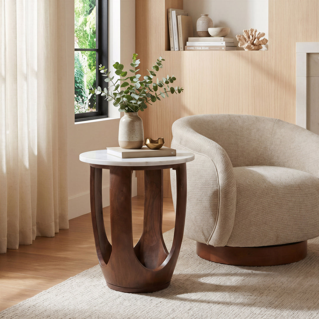 Vaan Side Table White & Walnut - 111039