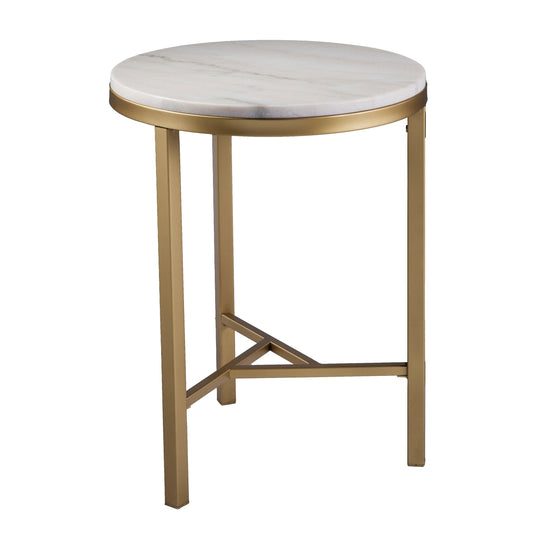 SEI Furniture Garza Marble Side Table - Midcentury Modern Style - Champagne w/ Ivory Marble ACCENT TABLES