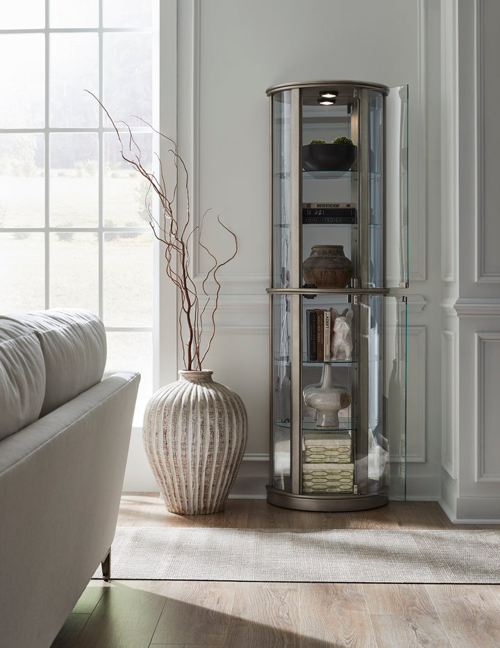 Curios Aged Silver Lighted Half Round 5 Shelf Curio Cabinet - 21395