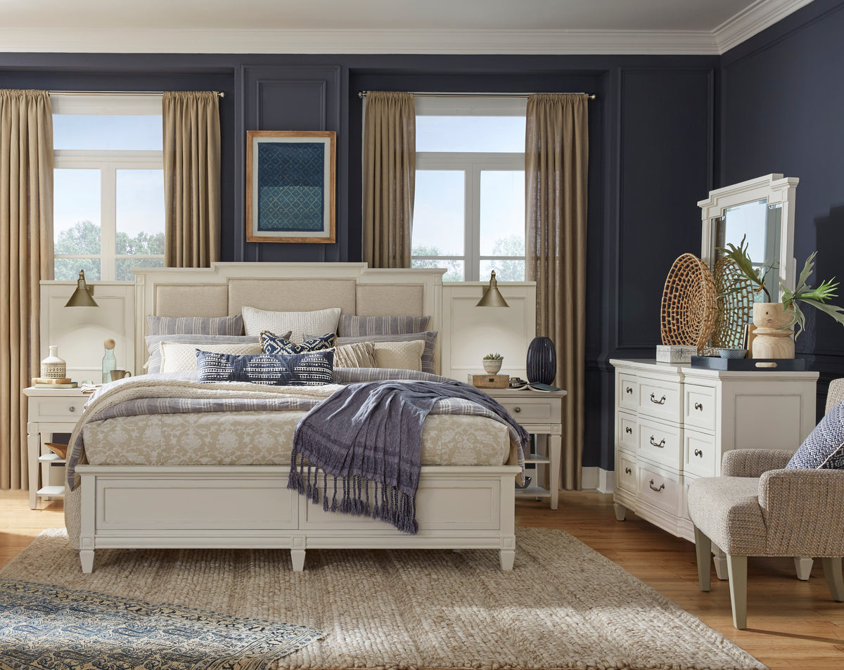 Willowbrook Egg Shell White California King Upholstered Wall Panel Bed - B5324-75B
