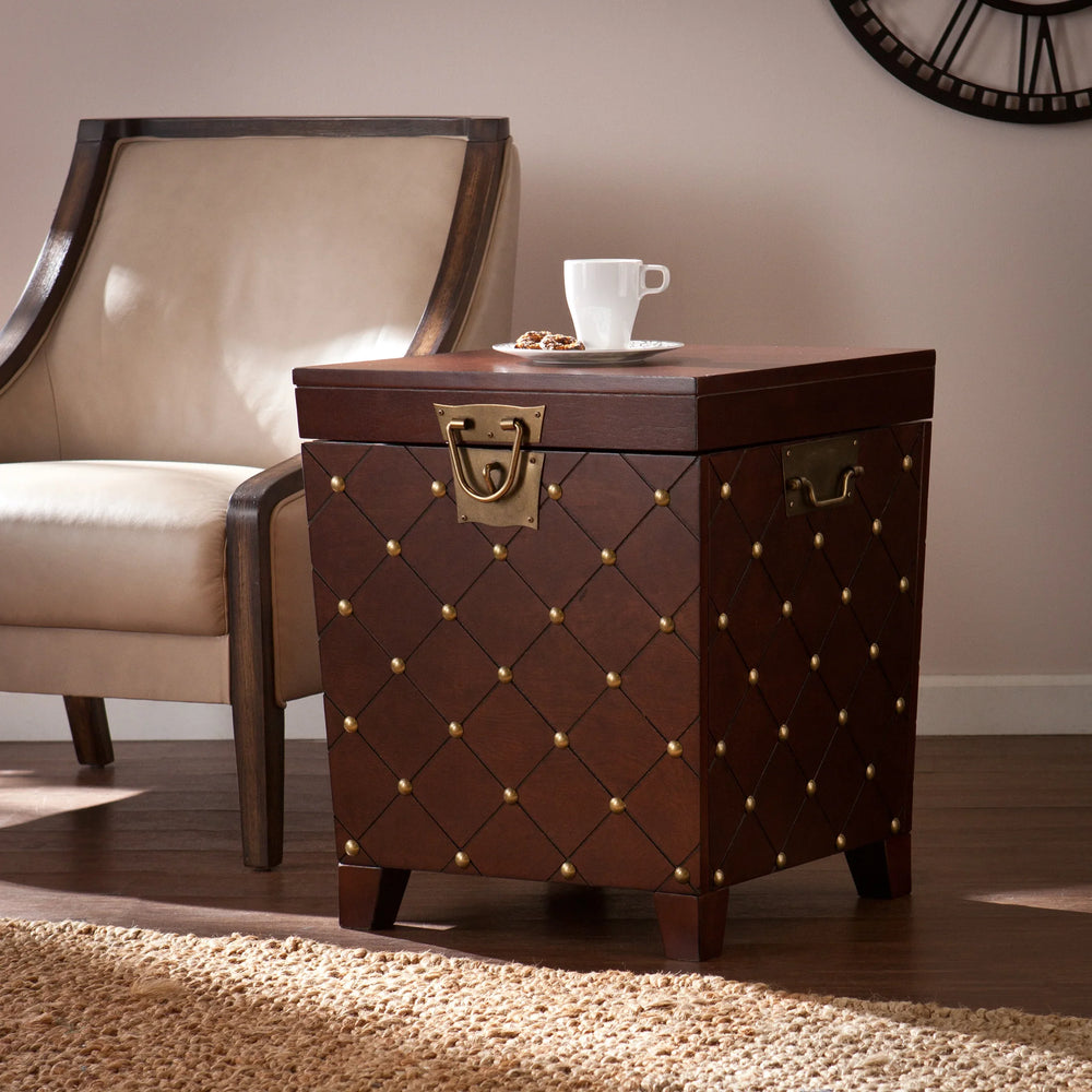 Nailhead End Table Trunk - Espresso - AmericanHomeFurniture