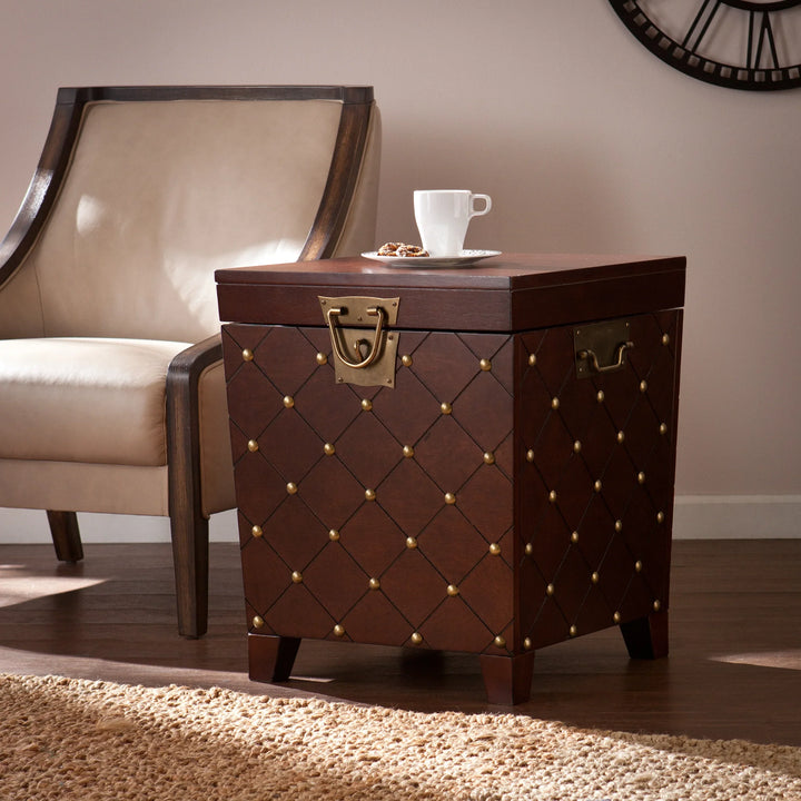 Nailhead End Table Trunk - Espresso - AmericanHomeFurniture