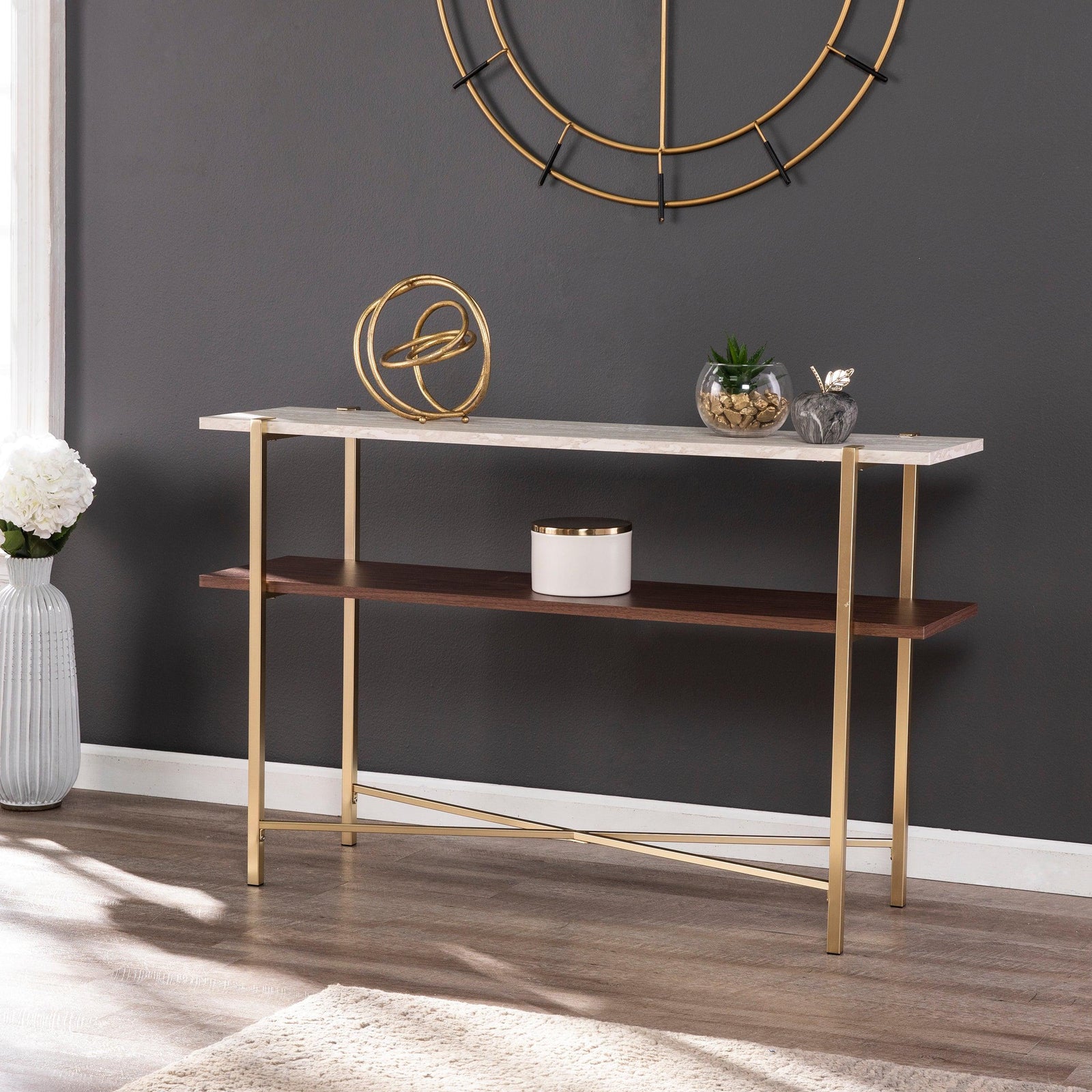 SEI Furniture Ardmillan Faux Marble Console Table w/ Storage CONSOLE TABLES