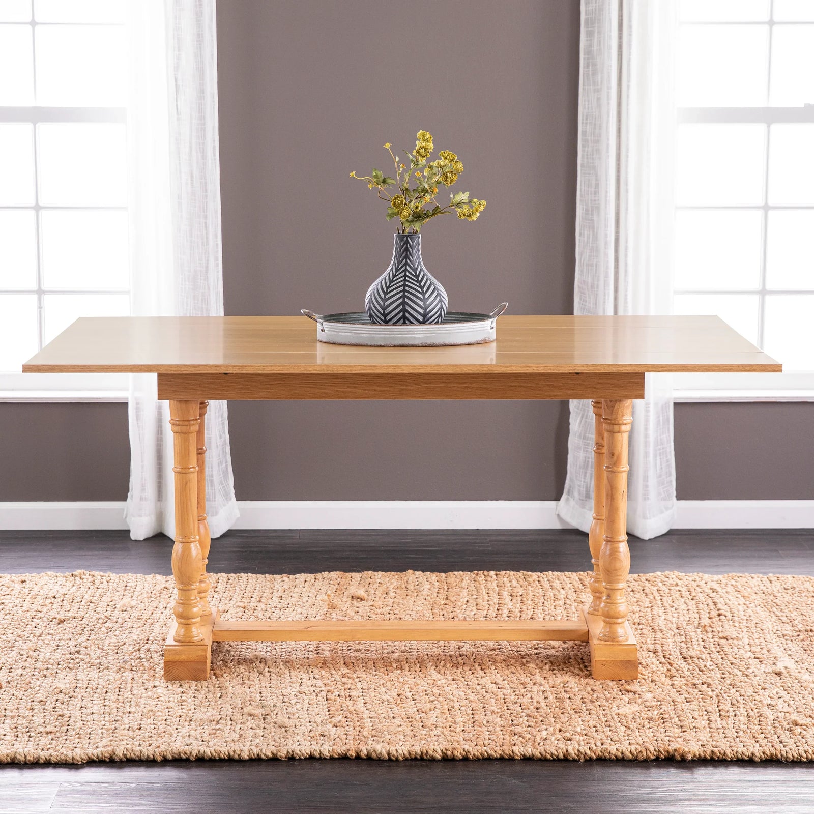 SEI Furniture Edenderry Farmhouse Folding Trestle Console to Dining Table – Natural Oak DINING TABLES